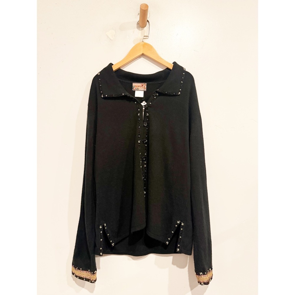 April Cornell Black Beaded Cardigan Size Large